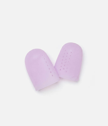 Two pale lilac Tendu Cool Toe Caps side by side, showing their rounded closed tips and perforated sides.