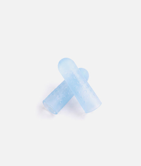 Small Tendu Cool Gel Toe Caps in pale blue, angled to show the rounded tips and ventilation holes.