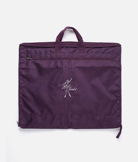 Tendu T1027 garment bag in aubergine, folded for carrying with twin handles, a front zip pocket and ballerina logo.