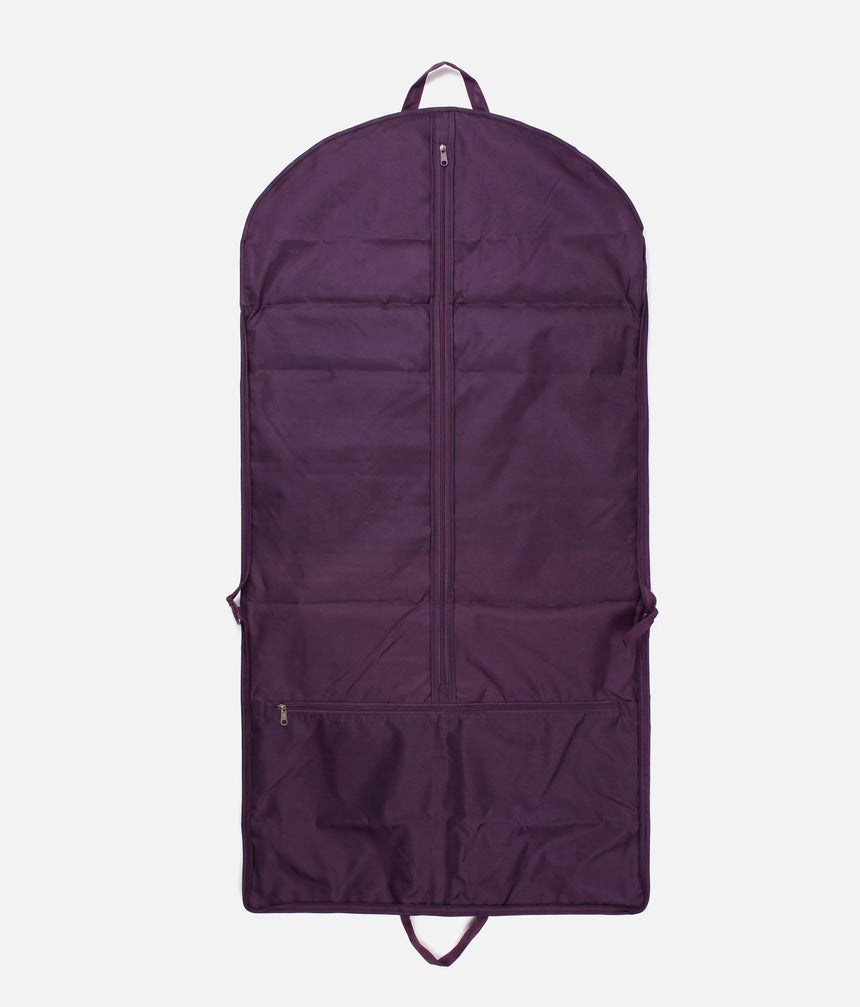 Tendu T1027 dance garment carrier unfolded, showing its central garment zip, lower zipped pocket and carry handles.