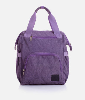 Front and back views of the Tendu Smart Bag T1062 in Lavender, showing zip pockets, carry handles and backpack straps.