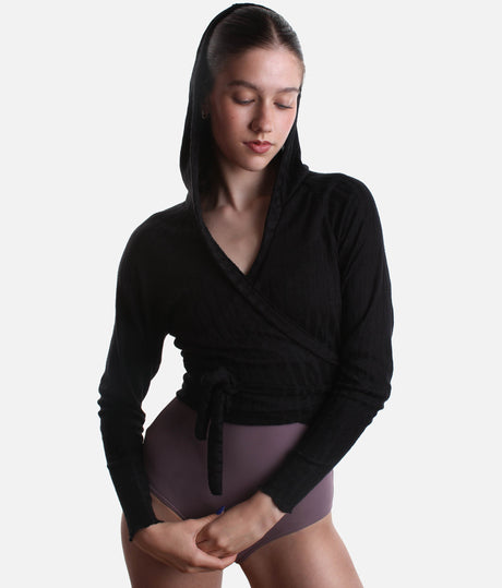Hooded Wrap Sweater, Ultra Soft Ballet Warm-Up Top for Dancers - THEODORA