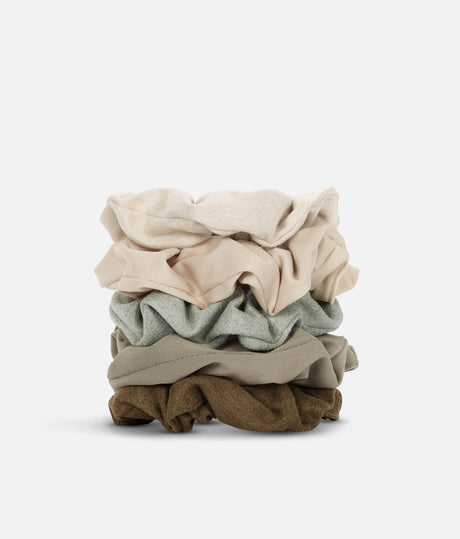 Assorted Textured Scrunchies – 5pc Set in Eucalyptus & Terracotta