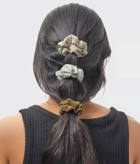 Assorted Textured Scrunchies – 5pc Set in Eucalyptus & Terracotta