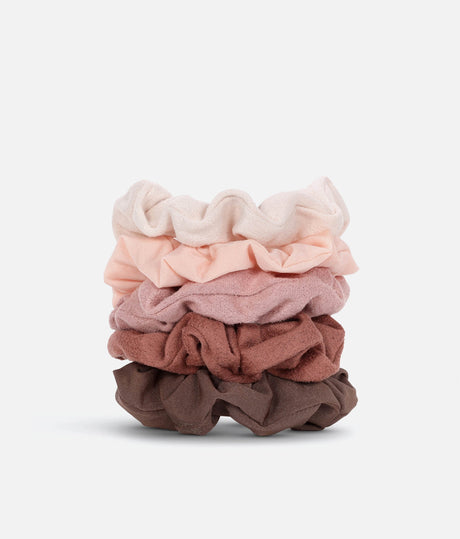 Assorted Textured Scrunchies – 5pc Set in Eucalyptus & Terracotta