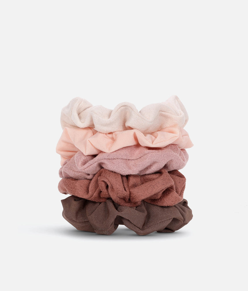 Assorted Textured Scrunchies – 5pc Set in Eucalyptus & Terracotta