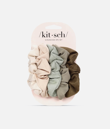 Assorted Textured Scrunchies – 5pc Set in Eucalyptus & Terracotta