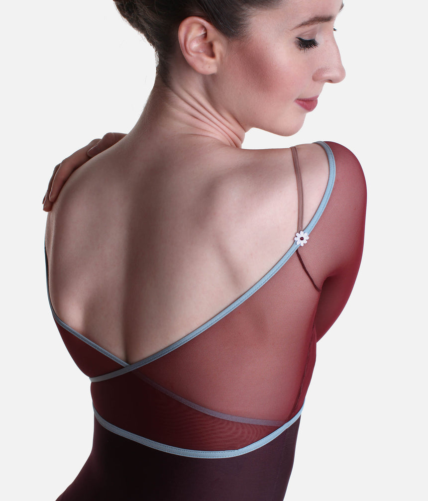Luxe Low Back Leotard with Floral Tulle Overlay, Classy Collection - THALIA CL