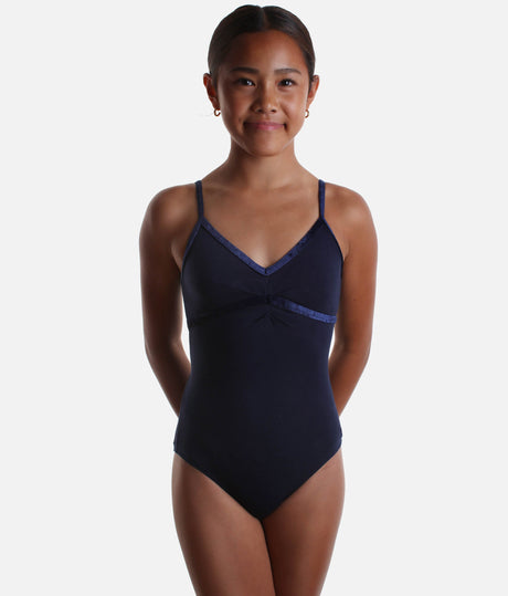 Girls Camisole Leotard with Crossover Velvet Accents - TONI