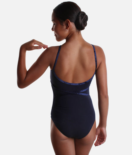 Girls Camisole Leotard with Crossover Velvet Accents - TONI