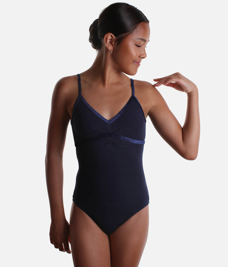 Girls Camisole Leotard with Crossover Velvet Accents - TONI