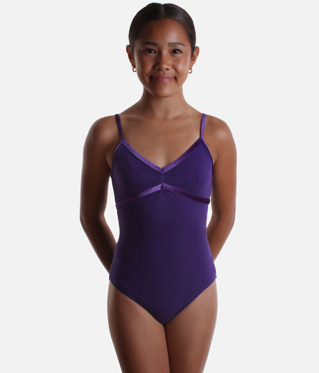 Girls Camisole Leotard with Crossover Velvet Accents - TONI