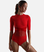 Open-Back Half-Sleeve Leotard with Crisscross Velvet Band - TRINA