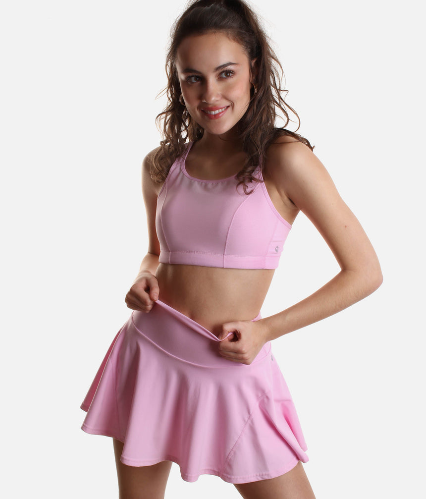 Bubblegum Twirl Skort – Built-In Shorts, High Waist, and Circle Skirt