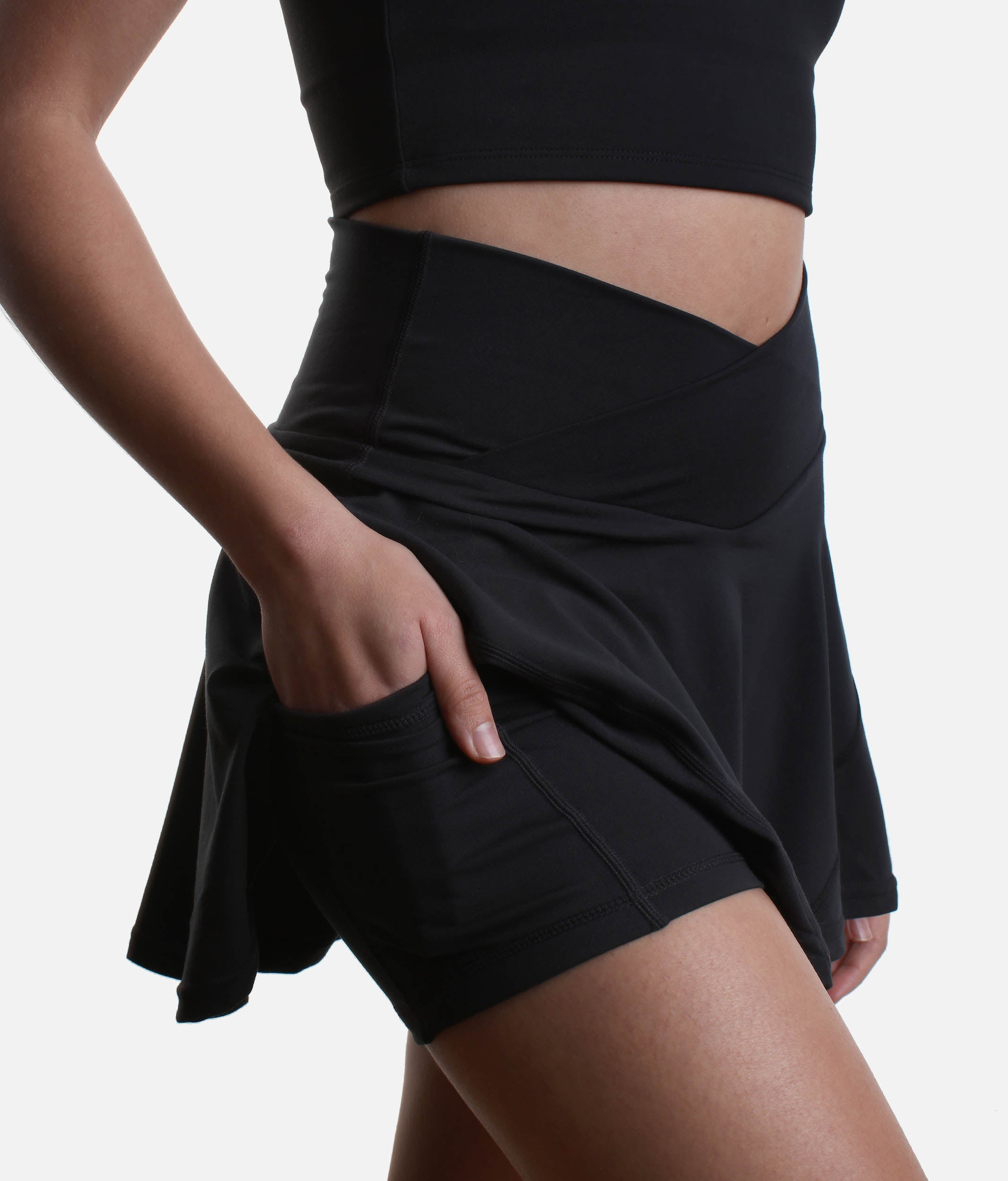 Black HOURGLASS Twirl Skort, Crisscross High-waisted Design