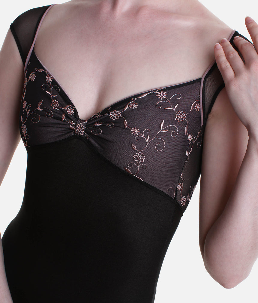 Cap Sleeve Leotard, Premium Balletwear with Tulle & Daisy Detail - VENERE CL