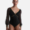 Dramatic Long Sleeve Ballet Leotard with Gold Trim - VENERE GL NERO
