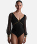 Dramatic Long Sleeve Ballet Leotard with Gold Trim - VENERE GL NERO