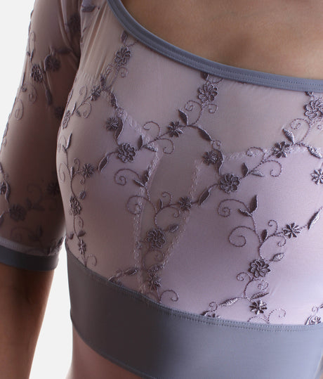 Empire Cut Ballet Leotard with Floral Embroidered Tulle - VITTORIA GL