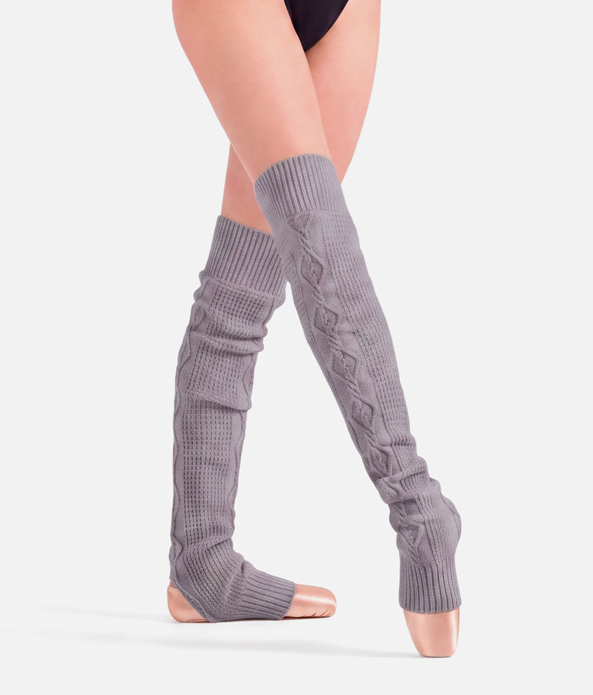 Victoria Cable Knit Stirrup Legwarmers • Pink & Grey - W11008