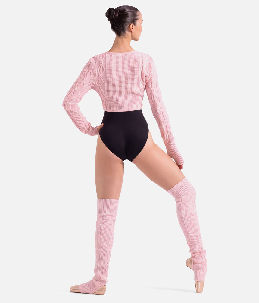 Victoria Cable Knit Stirrup Legwarmers • Pink & Grey - W11008