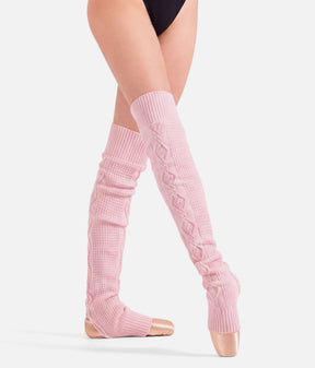 Victoria Cable Knit Stirrup Legwarmers • Pink & Grey - W11008