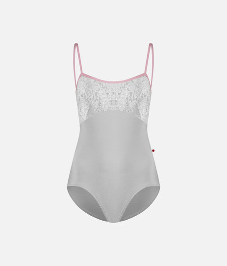 Denise Ballet Leotard • Silver Nylon with Crushed Velvet Bodice