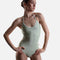 Front view of YUMIKO Kate halter ballet leotard in Ginko with pale Pistachio crushed velvet trim.