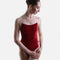 Front view of the YUMIKO Kiki ballet leotard in Cerise velvet with pale Rose trim and camisole straps