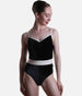 Luxurious Camisole Dance Leotard, Black Velvet with White Trim - MICAH