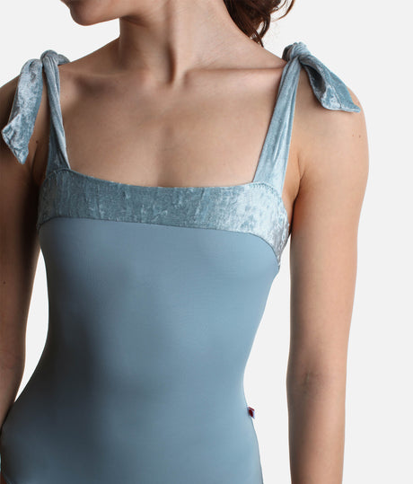 Signature Square Neck Ballet Leotard with Velvet Accents, Adjustable Fit - MIMI FOG
