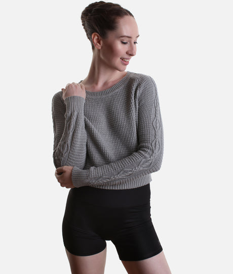 Delilah Ladies’ Cable Knit Ballet Sweater – Pink & Grey - Z30042