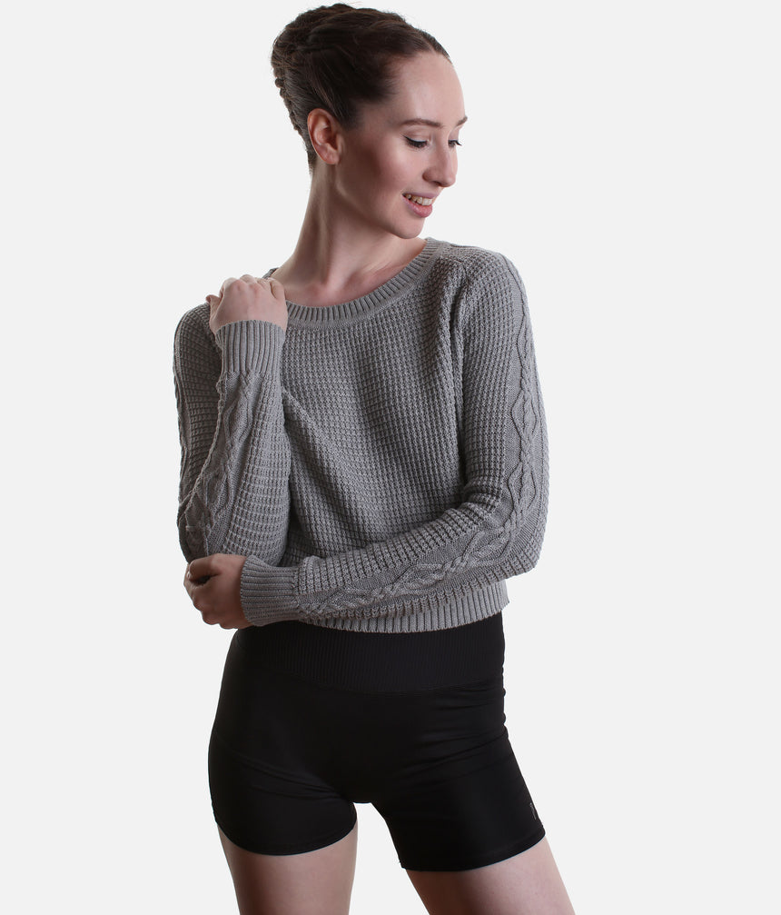 Delilah Ladies’ Cable Knit Ballet Sweater – Pink & Grey - Z30042