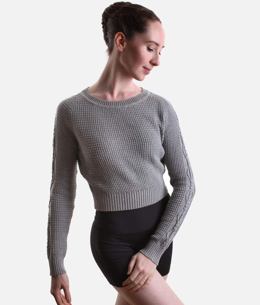 Delilah Ladies’ Cable Knit Ballet Sweater – Pink & Grey - Z30042