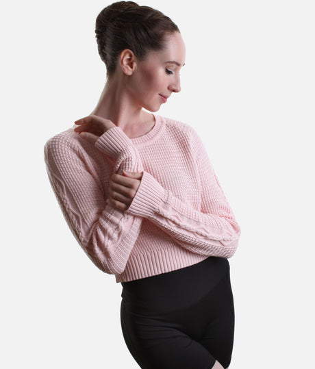 Delilah Ladies’ Cable Knit Ballet Sweater – Pink & Grey - Z30042