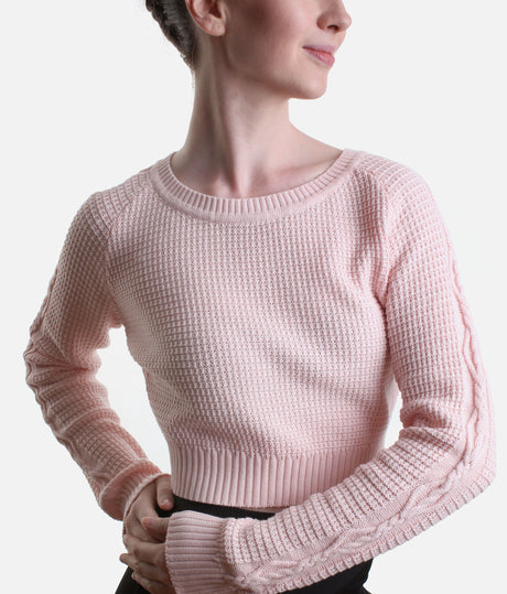 Delilah Ladies’ Cable Knit Ballet Sweater – Pink & Grey - Z30042