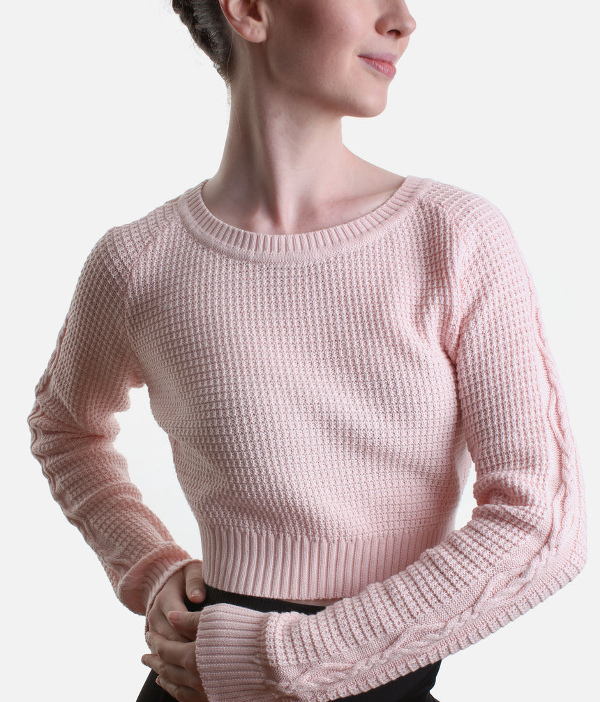 Delilah Ladies’ Cable Knit Ballet Sweater – Pink & Grey - Z30042