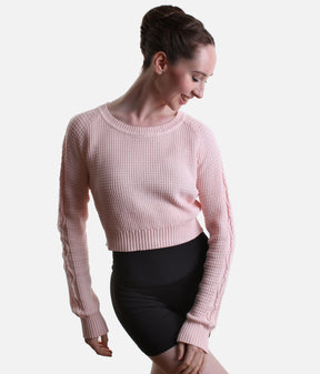 Delilah Ladies’ Cable Knit Ballet Sweater – Pink & Grey - Z30042
