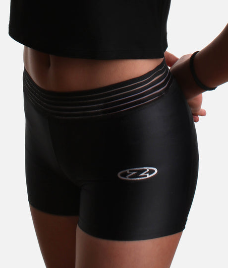 Active Eco Gymnastics Shorts, Black Mid-Rise with Wide Waistband - Z768