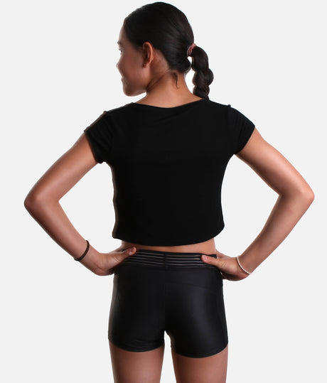 Active Eco Gymnastics Shorts, Black Mid-Rise with Wide Waistband - Z768