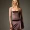 Bodile Zara velvet ballet skirt in mink brown, shown from the front with a short curved hem.